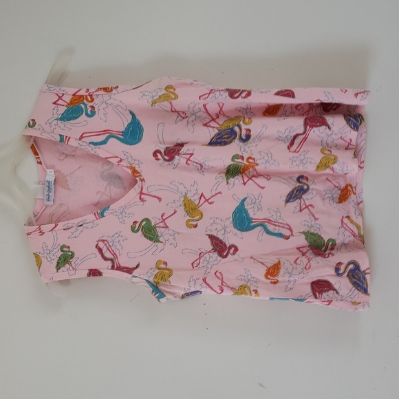 Fresh Produce Womens Soft Pink  Flamingo Print V-Neck Sleeveless T-shirt, Size L - Picture 4 of 12